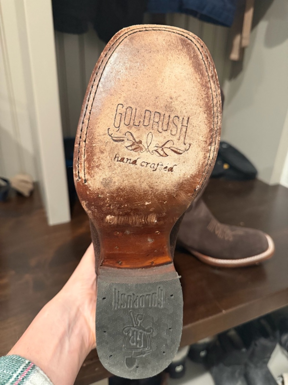 Brown Suede Western Cowboy Boots with Embroidery - Picture 2 of 8